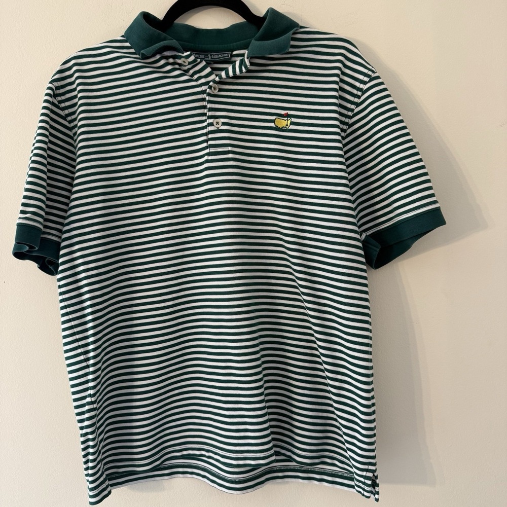 Masters Tournament Shirt Mens Large Green Striped Golf‎ Polo Augusta National